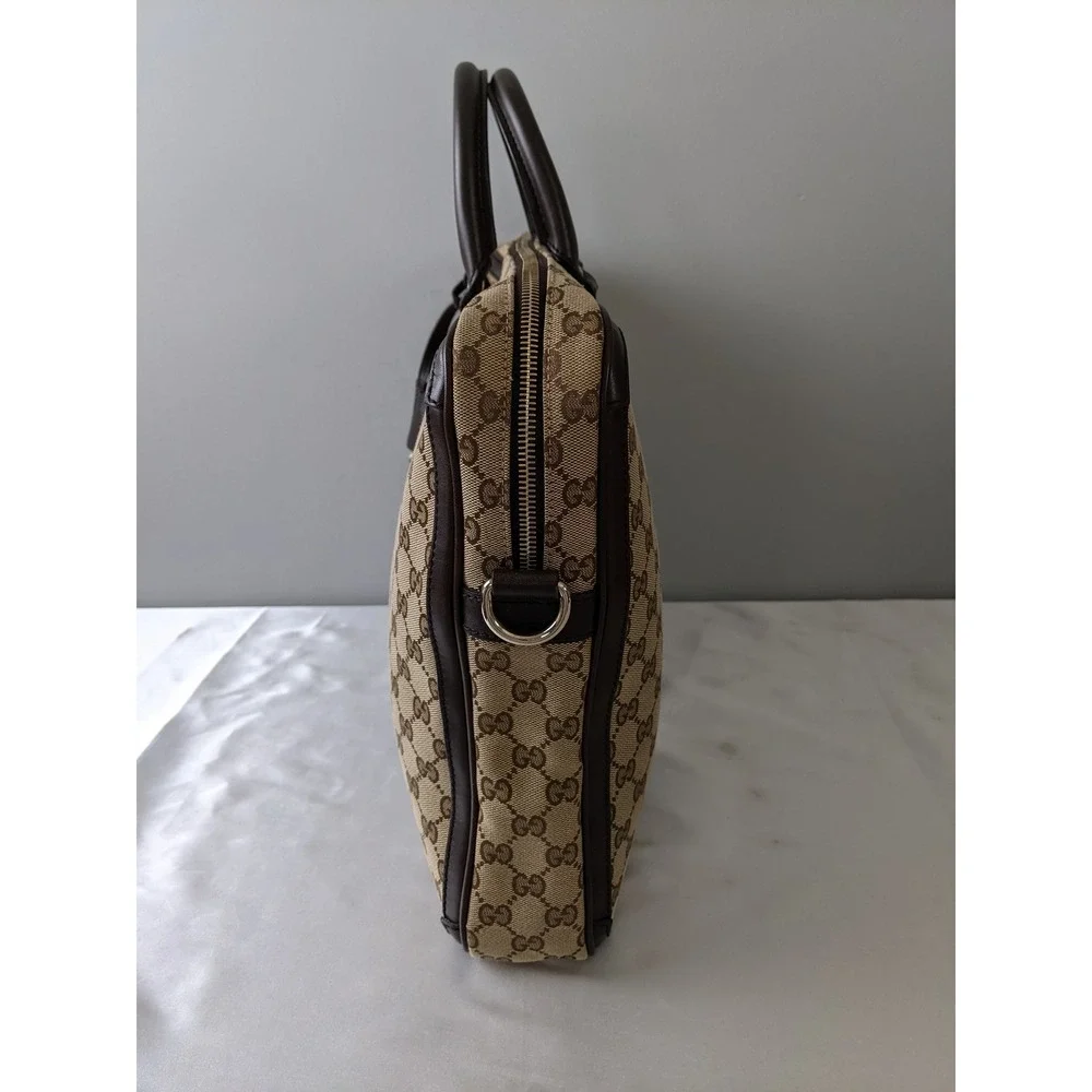 Gucci GG Canvas Web Stripe Briefcase Brown Leather Laptop Bag 246432 COA